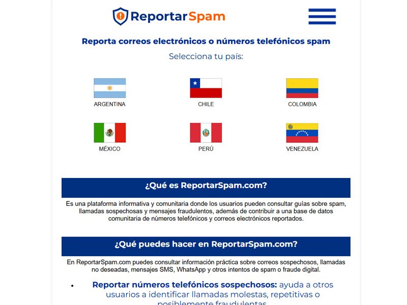 Sitio web de ReportarSpam.com